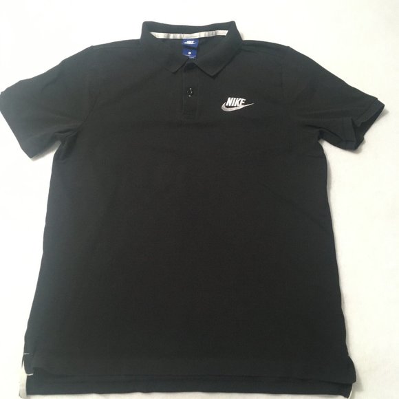 #HH Nike Polo Shirt Dri Fit Mens Large Black Short Sleeve Collared Button - Picture 1 of 7